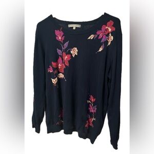 Daniel Rainn Dark Blue Sweater with Pink and Purple Floral Design